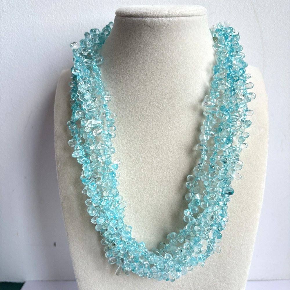 Lucas Lameth LUC Necklace Multistrand Aqua Blue Glass 925 Sterling Silver Clasp